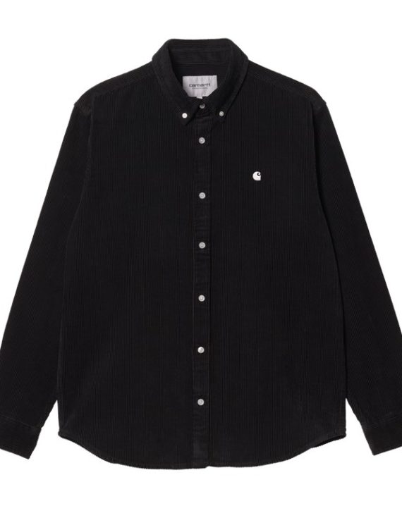 chemise en velours de coton côtelé couleur noir avec fermeture boutonné