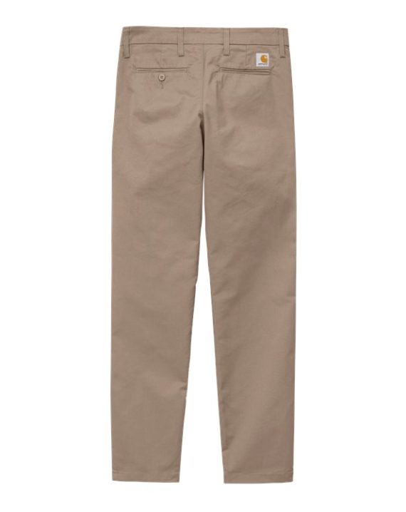 pantalon en tissu couleur beige coupe slim, avec étiquette carré à l'arrière