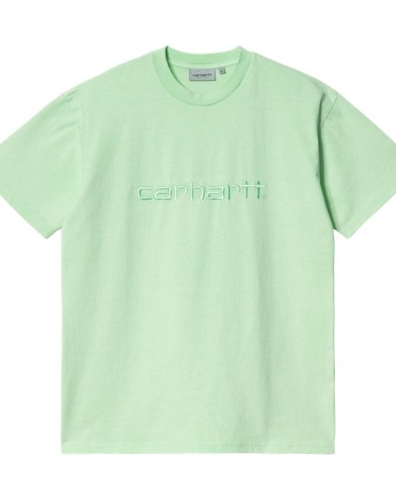 t-shirt manche courte couleur vert, coupe ample, nom de marque brodé sur l'avant